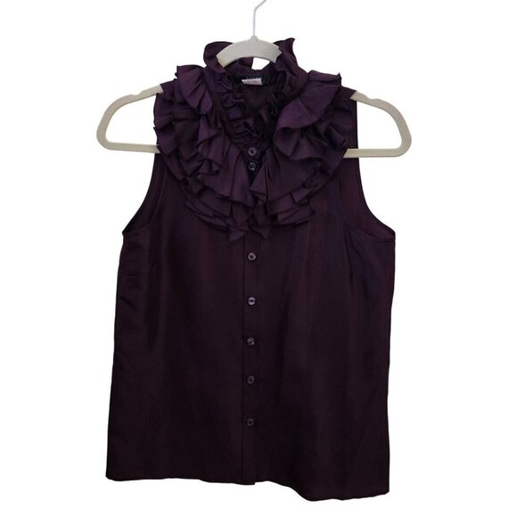J.Crew Kelsey Ruffle Silk Deep Plum Sleeveless Blouse Size 2 - Picture 2 of 5